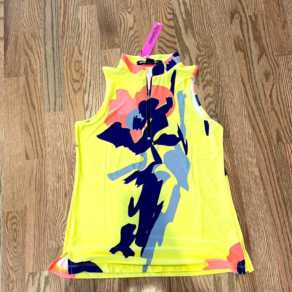 Jamie Sadock Bright Yellow Golf 1/4 Zip Sleeveless Lightweight Athletic Top Sz S